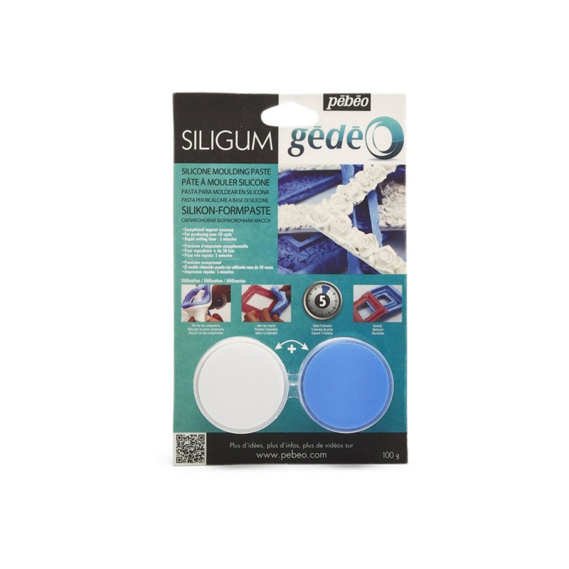 GÉDÉO Siligum je dvojzložková, rýchle tuhnúca (10 minút) silikónová pasta, ktorá sa používa na vytváranie foriem prevažne malých predmetov (maxim