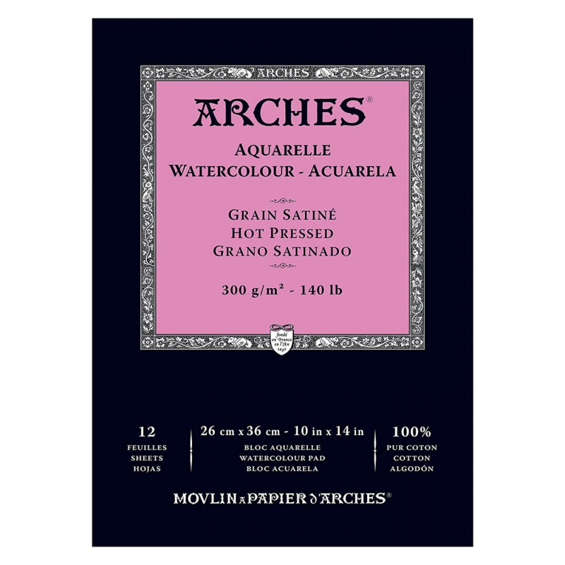 Arches® Hot Press akvarelový skicár – profesionálny hladký papier zo 100 % bavlny. Arches® Hot Press je prémiový akvarelový skicár určený pre prof