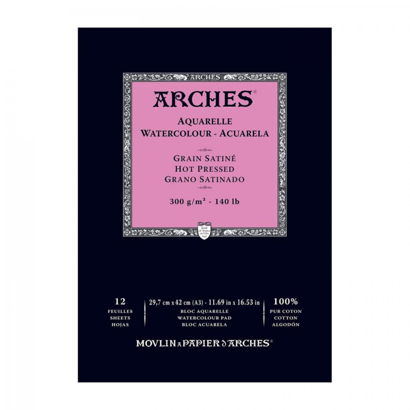 Arches® Hot Press akvarelový skicár – profesionálny hladký papier zo 100 % bavlny. Arches® Hot Press je prémiový akvarelový skicár určený pre prof