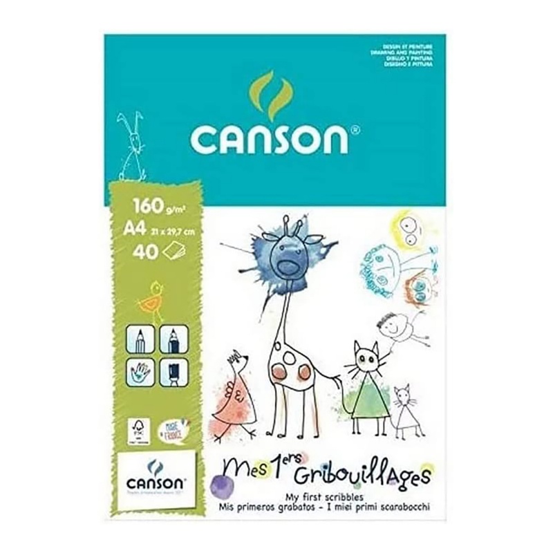 Canson Detský skicár je skvelým základom pre prvé detské kreslenie. Tento skicár bude vaše deti sprevádzať pri kreslení ceruzkami a pastelkami, fixka