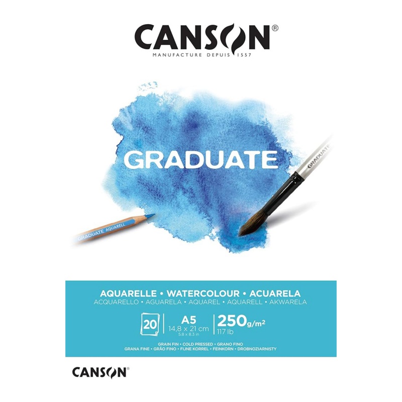 Canson skicár Graduate Aquarelle je skvelým skicárom pre všetkých, ktorí obľubujú akvarel. Hodí sa na tvorbu akvarelových skíc a náčrtov na cestác