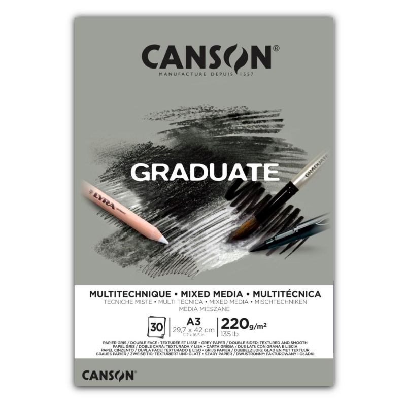 Canson Graduate Mixed Media skicár – sivý papier pre kreslenie, maľovanie a mixed media techniky. Canson Graduate Mixed Media je univerzálny skicár so si