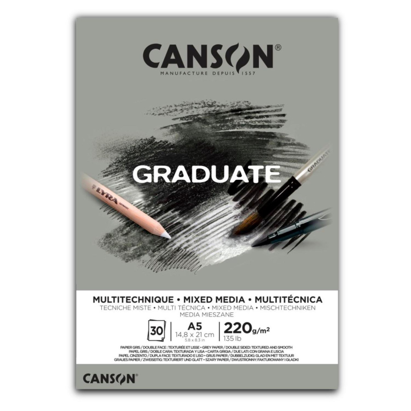 Canson Graduate Mixed Media skicár – sivý papier pre kreslenie, maľovanie a mixed media techniky. Canson Graduate Mixed Media je univerzálny skicár so si