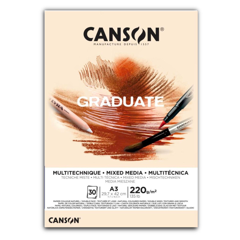 Canson Graduate Mixed Media skicár – prírodný papier pre kreslenie, maľovanie a mixed media techniky. Canson Graduate Mixed Media je univerzálny skicár 