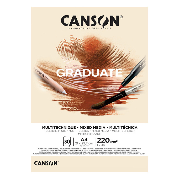 Canson Graduate Mixed Media skicár – prírodný papier pre kreslenie, maľovanie a mixed media techniky. Canson Graduate Mixed Media je univerzálny skicár 