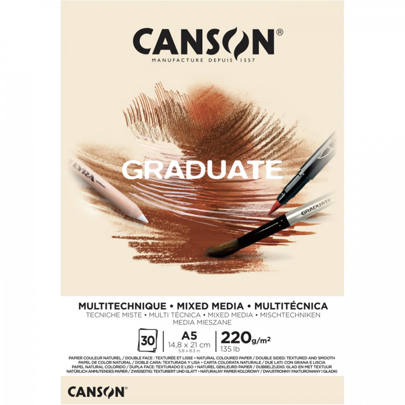 Canson Graduate Mixed Media skicár – prírodný papier pre kreslenie, maľovanie a mixed media techniky. Canson Graduate Mixed Media je univerzálny skicár 