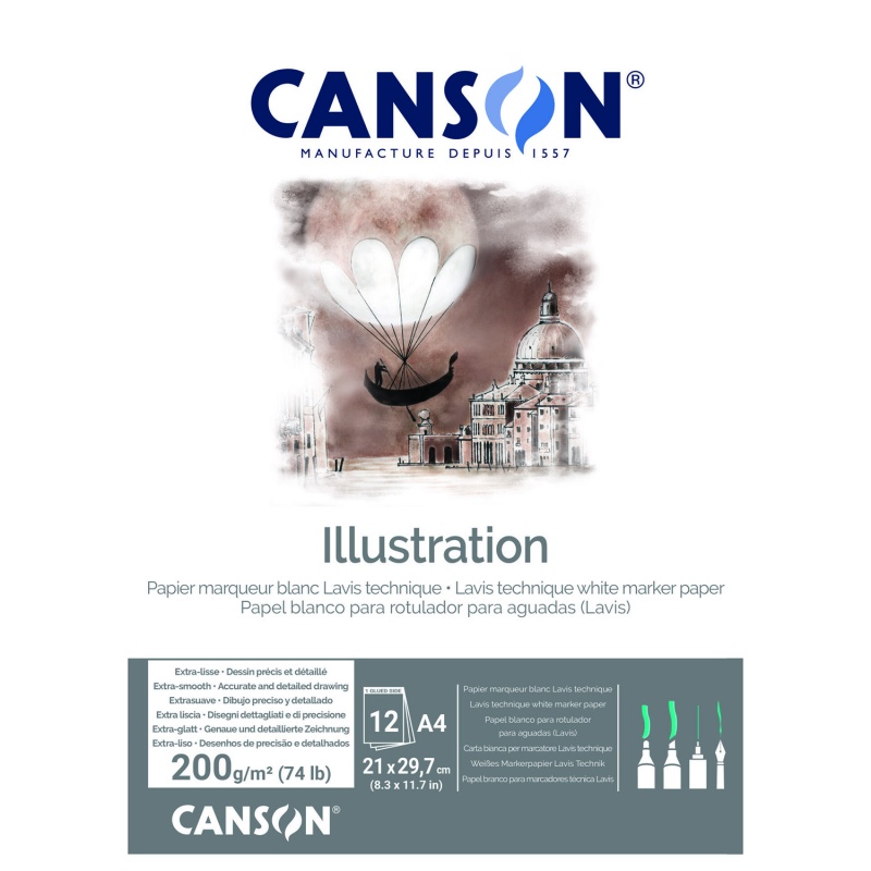 Skicár Canson Illustration je hladký čistobiely papier určený pre ilustrácie a technické kreslenie. Má gramáž 200g/m2 a hodí sa najmä pri kreslení 