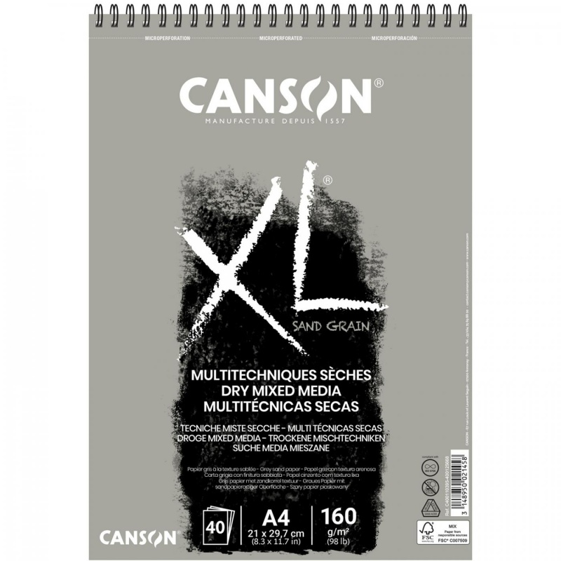 Skicár Canson XL sand grain obsahuje hladký papier s jemnou zrnitosťou. Jeho výnimočná šedá farba vynikne najmä pri kreslení figúry, drapérie alebo 