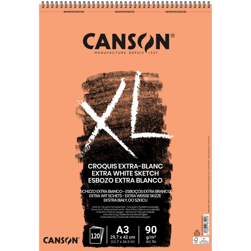 Canson Skicár XL sketch extra blanc je skicár s extra bielym papierom jemnej štruktúry, vytvorený presne pre požiadavky študentov umenia. Pevný papier p