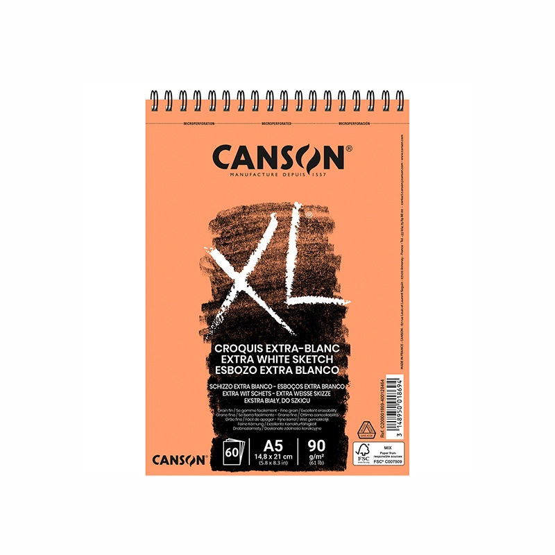 Canson Skicár XL sketch extra blanc je skicár s extra bielym papierom jemnej štruktúry, vytvorený presne pre požiadavky študentov umenia. Pevný papier p