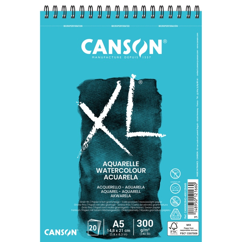 XL Watercolour skicár značky Canson obsahuje biely akvarelový papier pre žiakov, študentov, vysokoškolákov a amatérskych výtvarníkov. Je jednoducho pr