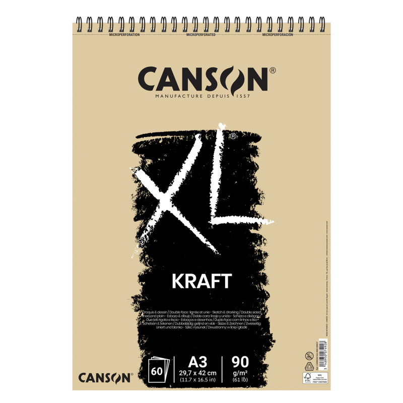 Canson XL KRAFT – skicár s hnedým papierom pre kreslenie a umelecké techniky. Canson XL KRAFT je štýlový skicár s charakteristickým hnedým papierom, 