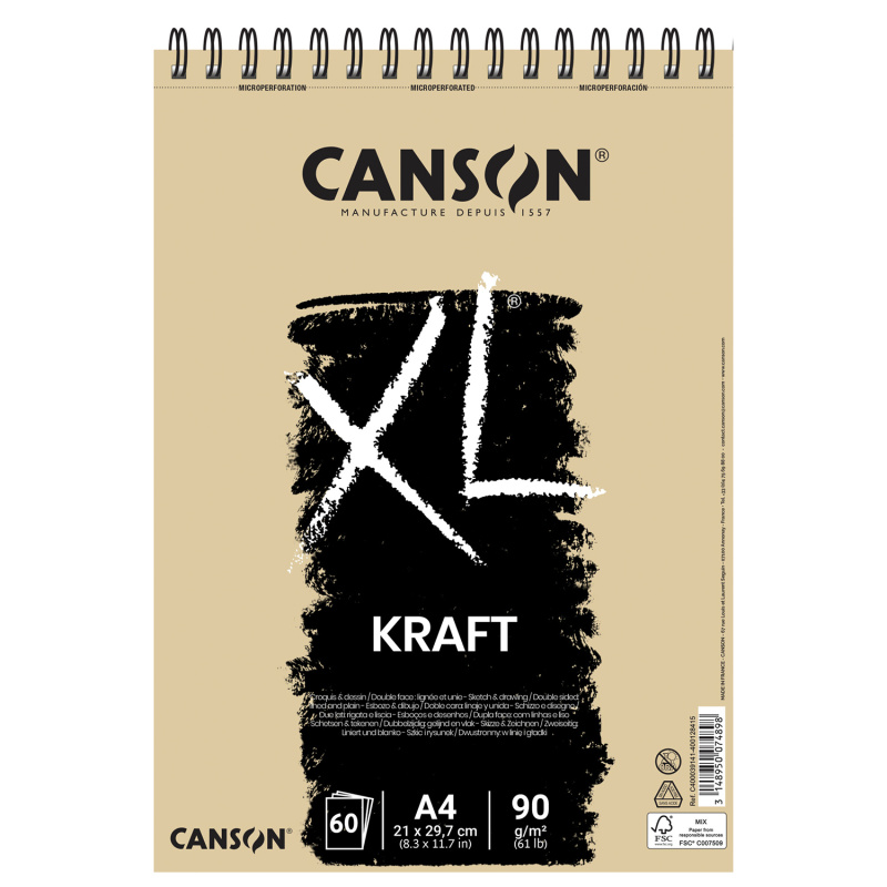 Canson XL KRAFT – skicár s hnedým papierom pre kreslenie a umelecké techniky. Canson XL KRAFT je štýlový skicár s charakteristickým hnedým papierom, 