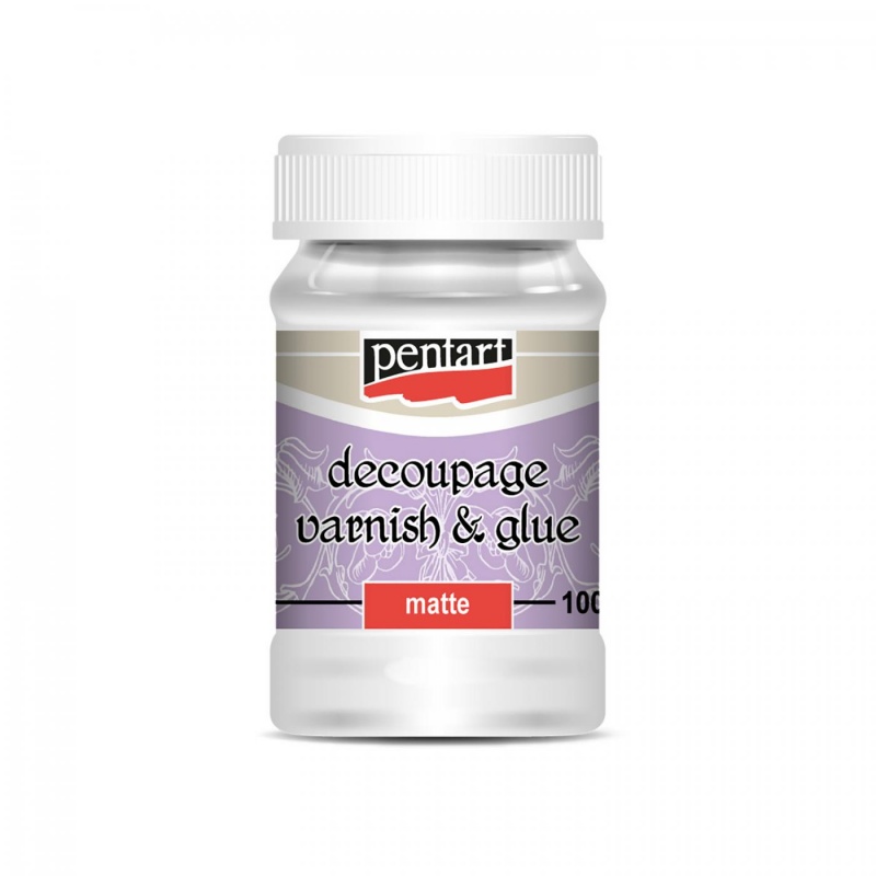 Decoupage lepidlo s lakom matné (Decoupage varnish&glue) je vodou riediteľné lepidlo a lak v jednom s hustou konzistenciou, ktoré sa používa na tvorbu