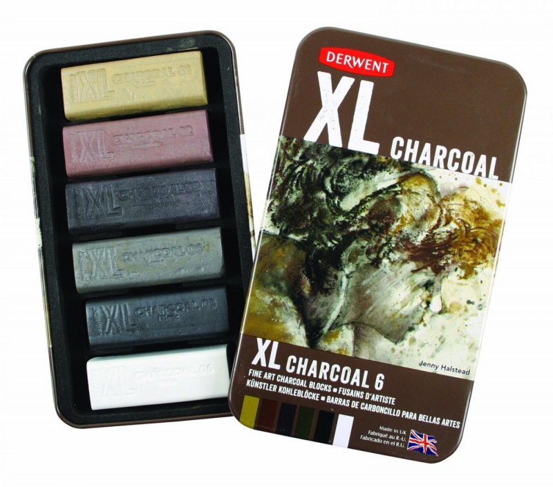 Sada uhlíkov XL Charcoal Block od Derwentu ponúka výborné prírodné mäkké grafitové pastely pre umelcov, ktorí obľubujú klasickú kresbu, ateliérov