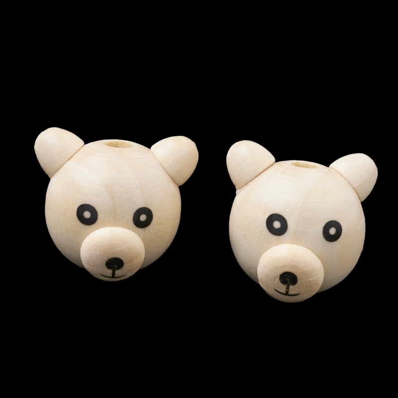 Drevená korálka v tvare hlavy medveďa s uškami ozvlášni ručne robené hračky pre deti, hrkálky či dekorácie. Korálka má otvor na navliekanie s prie