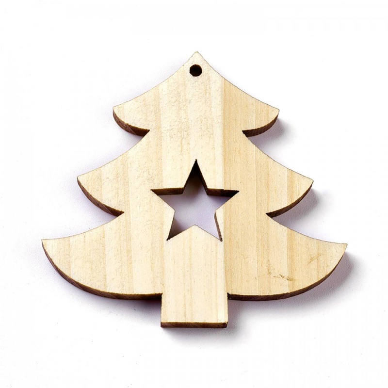 Drevené ozdoby v tvare vianočného stromčeka s hviezdou využijete pri tvorbe vianočných ozdôb, pri dekorovaní macramé výtvorov či pri scrapbooking pr