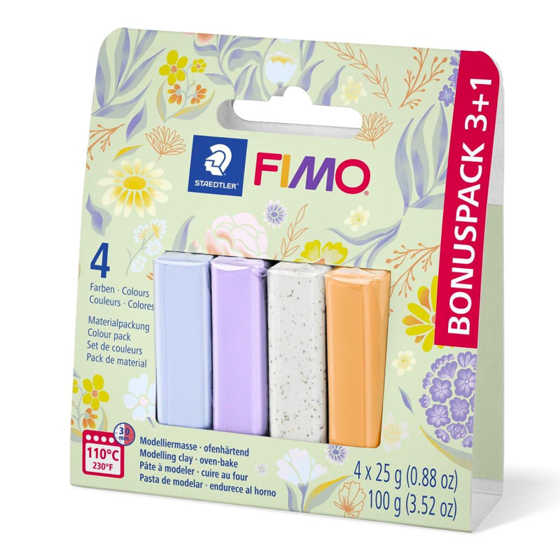 



FIMO Soft sada 3+1 BLOOMY – pastelové odtiene. FIMO Soft BLOOMY je praktická sada polymérovej modelovacej hmoty v jemných pastelových a botanick�