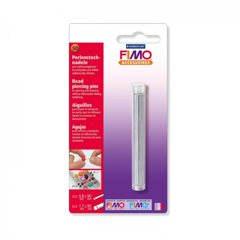FIMO ihlice na korálky sú určené na vytváranie rovnomerných dierok do korálikov bez toho, aby sa vám deformovali. Ihlice majú na jednej strane zabrúse