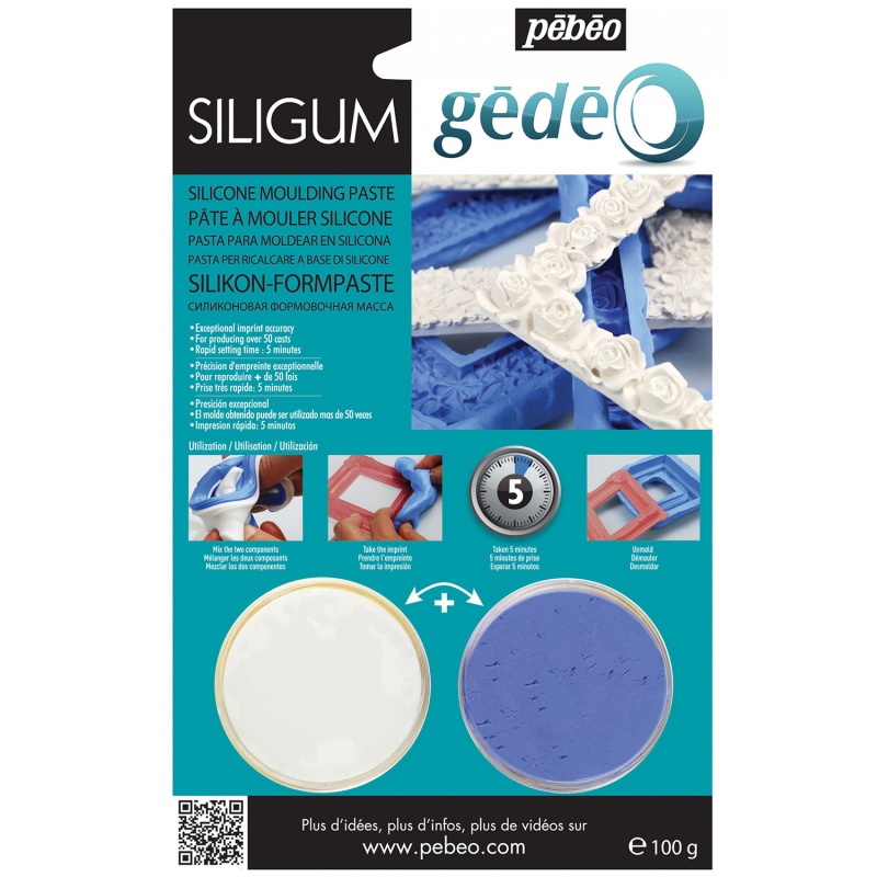 GÉDÉO Siligum je dvojzložková, rýchle tuhnúca (10 minút) silikónová pasta, ktorá sa používa na vytváranie foriem prevažne malých predmetov (maxim