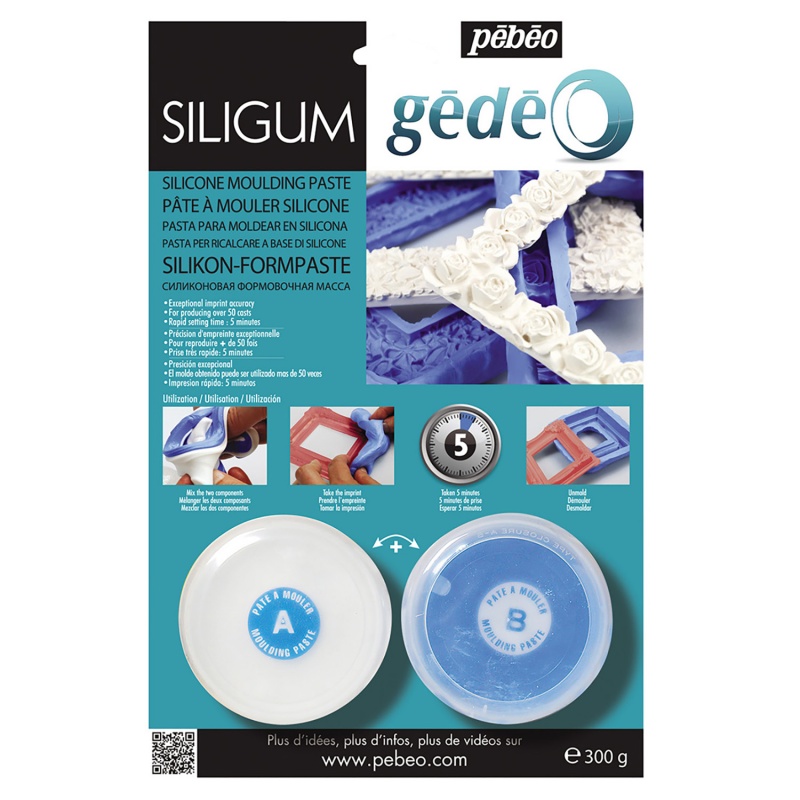 Gédéo Siligum je dvojzložková, rýchle tuhnúca (10 minút) silikónová pasta, ktorá sa používa na vytváranie foriem prevažne malých predmetov (maxim