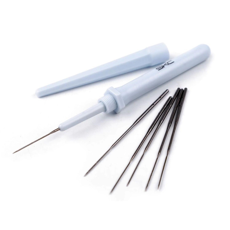 Súprava plstiaceho pera a 6 ihiel vám poslúži na pohodlné suché plstenie. Ihly môžete meniť podľa potreby. Sú trojhranné, po stranách majú drobné