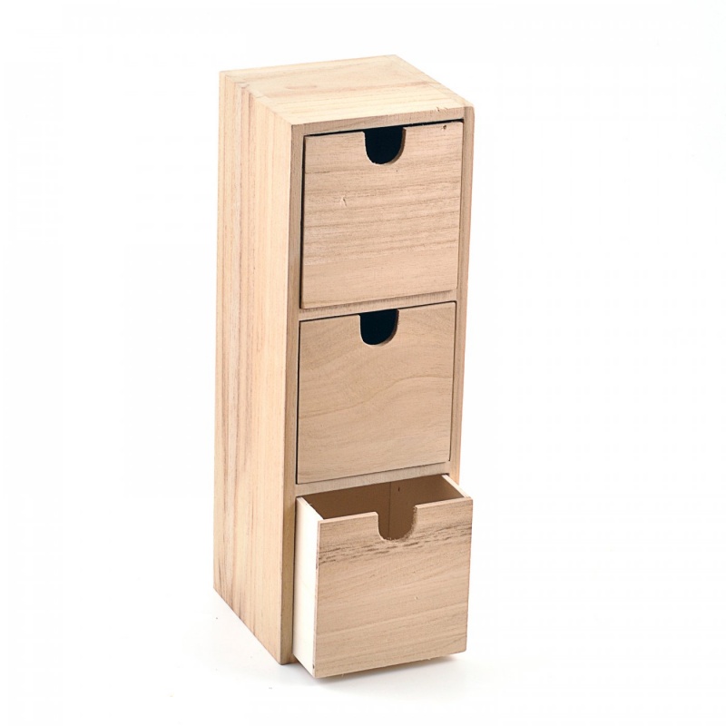 Komoda s tromi šuflíkmi vysoká je vertikálne stojaca skrinka so šuflíkmi na odkladanie menších predmetov a šperkov. Malé šuflíky majú vo vrchnej č