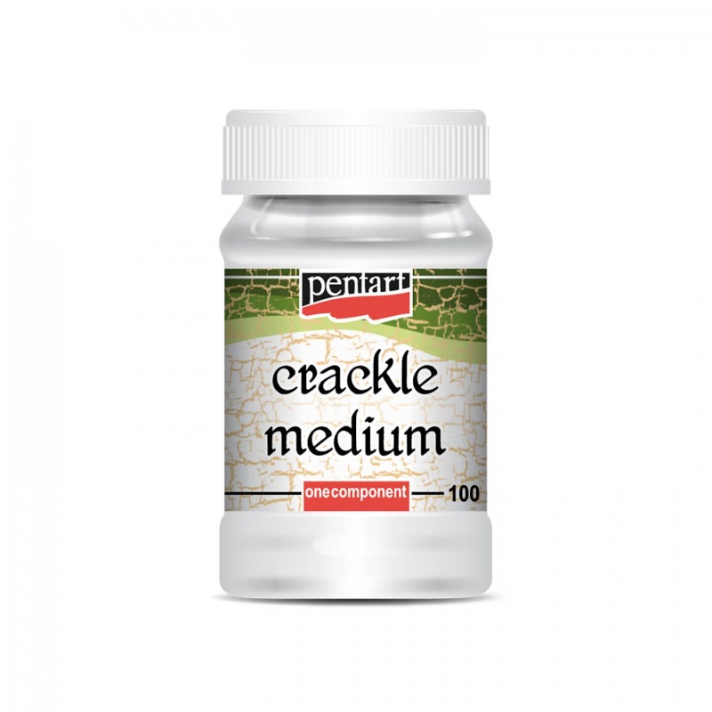 Jednozložkový krakelovací lak (Crackle medium).Natrite želaný povrch akrylovou farbou a po jej zaschnutí ho natrite krakelovacím lakom. Po zaschnutí akr
