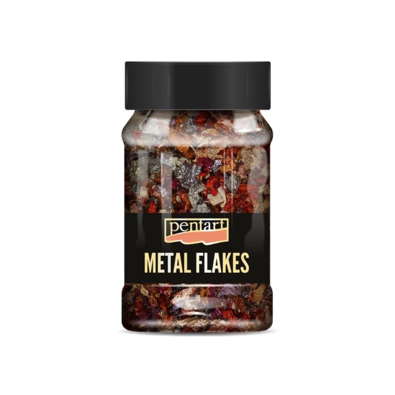 Metalické kúsky sú jemné a ľahké kusy metalických plátkov, ktoré vytvoria metalickú plochu, ak ich nalepíte na vrstvu lepidla. Metalické vločky sú