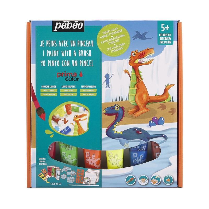 Mini atelier sada Primacolor obsahuje tekuté temperové farby značky Pébéo pripravené na okamžité použitie. Sú to temperové farby riediteľné vodou, 