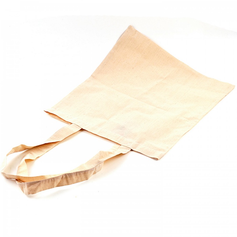 Nákupná taška s dlhým uškom je zhotovená zo 100% bavlny. Má prírodnú bledú béžovú farbu. Možno ju ďalej dekorovať farbami na textil, batikovaní