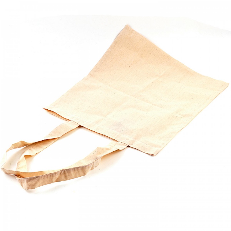 Nákupná taška s dlhým uškom je zhotovená zo 100% bavlny. Má prírodnú bledú béžovú farbu. Možno ju ďalej dekorovať farbami na textil, batikovaní