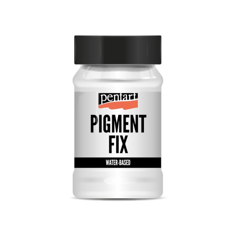 Pigment fix značky Pentart je priehľadné médium na báze vody, ktoré sa kombinuje s metalickými kovovými pigmentami. 