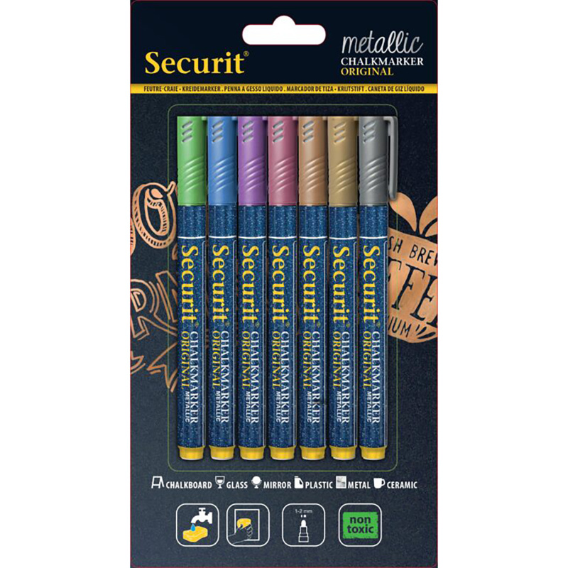 Sada 7 kriedových fixiek Securit pomôže pri domácich a aj pracovných projektoch ako je zapisovanie poznámok na tabule, zdobenie zrkadiel, okien či stien 