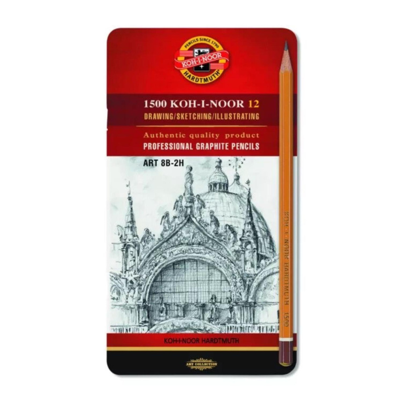 Sada grafitových ceruziek KOH-I-NOOR 1500, 12 ks (8B–2H), je ideálnou voľbou pre každého, kto sa venuje kresleniu, skicovaniu alebo technickému zobrazov