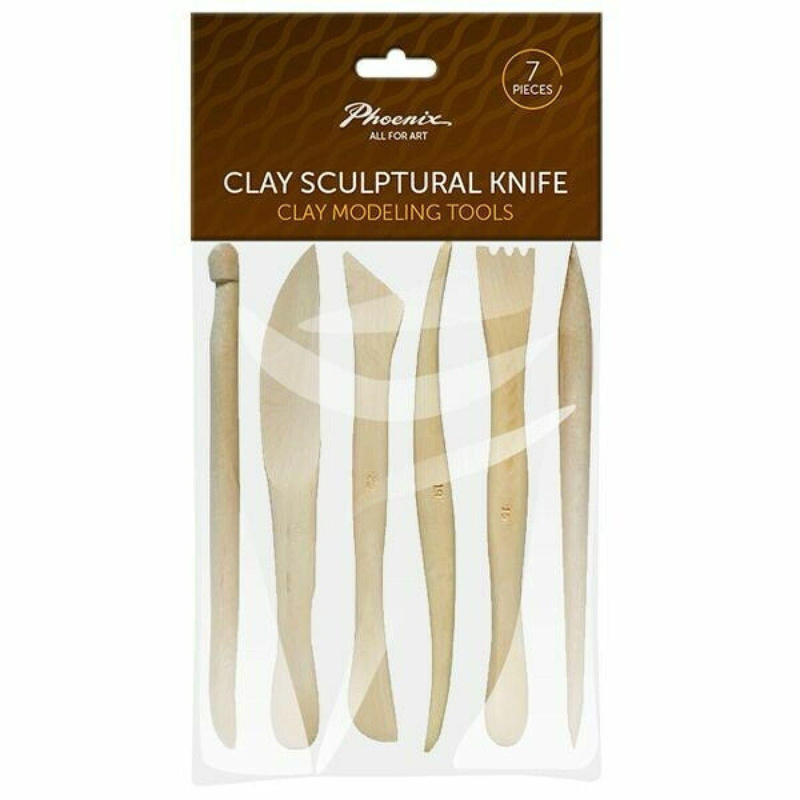 Sada 6 drevených modelovacích nožov Phoenix. Používajú sa na tvarovanie a modelovanie polymérovej hmoty, samoschnúcej hliny a plastelíny.
Dĺžka nás