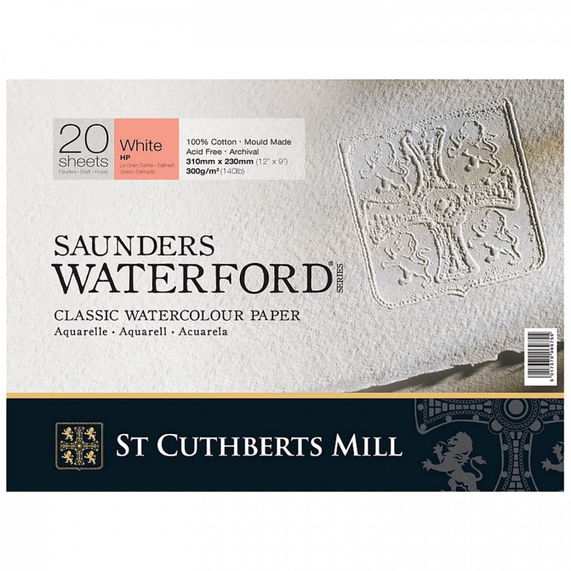 Saunders Waterford blok je za tepla lisovaný a má úplne hladký povrch - prevedenie White.Saunders Waterford je prémiový akvarelový papier renomovaného a
