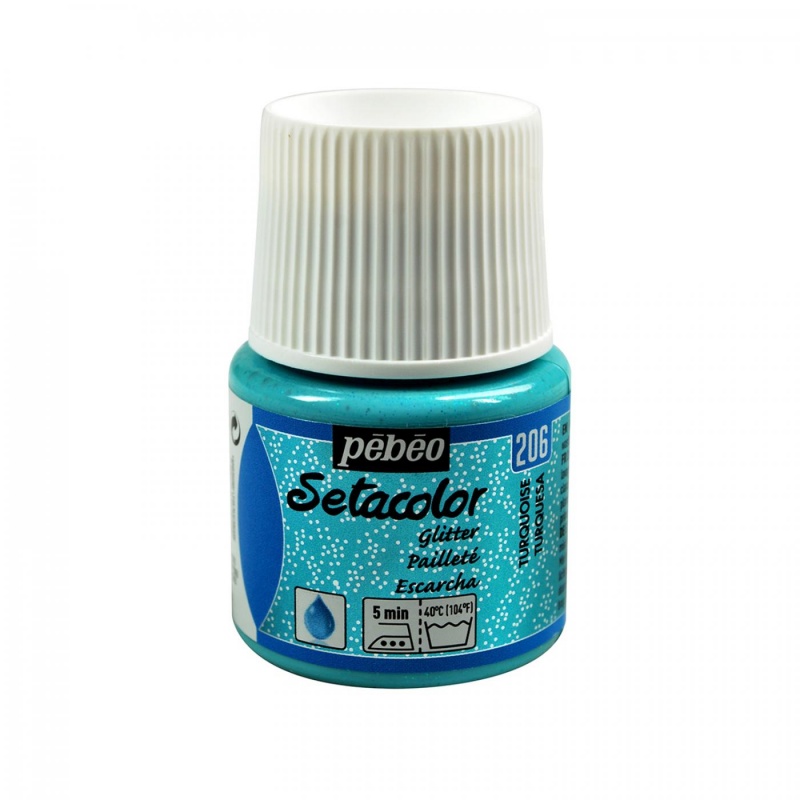 Farby na textil Setacolor Light od Pébéo sú vodou riediteľné farby určené na aplikáciu na svetlý textil. Séria Glitter obsahuje jemné trblietky, ktor