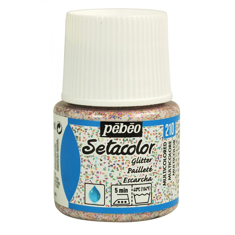 Farby na textil Setacolor Light od Pébéo sú vodou riediteľné farby určené na aplikáciu na svetlý textil. Séria Glitter obsahuje jemné trblietky, ktor
