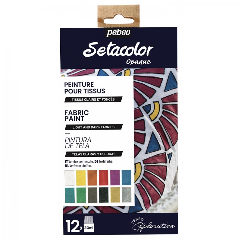 Farby na textil Setacolor Opaque od Pébéo sú krycie, vodou riediteľné navzájom miešateľné farby na  textil. Farby sú živé a žiarivé. Ich zloženie