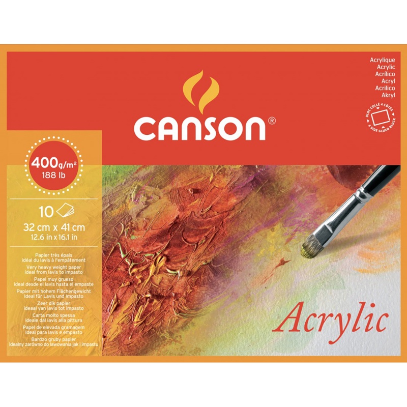 Canson Acrylic je skicár s čisto-bielymi listami ultrajemnej kvality. Papier má gramáž 400g/m2 čo z neho robí pevný odolný list, ktorý vydrží maľov