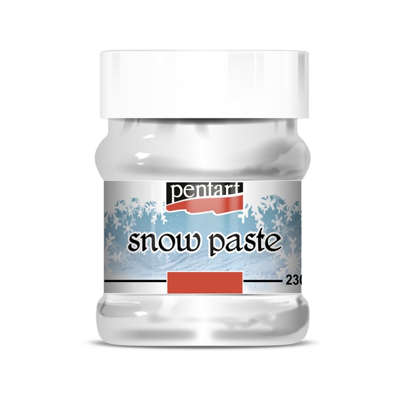 Snehová pasta (Snow paste) od Pentart je pasta na vodnej báze s hrubými zrnami vhodná na dekorovanie povrchov a vytváranie vystúpenej reliéfnej vrstvy. V
