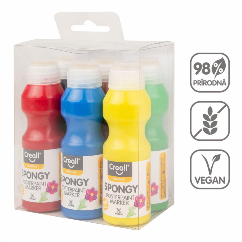 Creall súprava temperových farieb s hubkou Spongy, 6 × 70 ml, mix farieb. Objavte zábavné a jednoduché maľovanie pre najmenších s temperovými farbami 