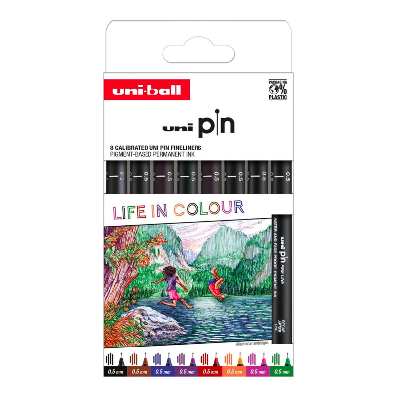 Uni-ball PIN Creative Writing Color Set je profesionálna sada farebných linerov určená na technické kreslenie, ilustrácie, hand lettering, bullet journal 