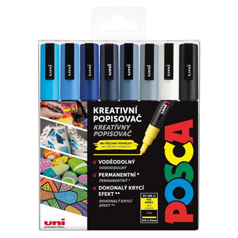 Uni Posca fixka PC-3M je jeden z najpopulárnejších typov popisovačov značky Uni. Marker Posca má okrúhly hrot hrúbky 1,3 mm, ktorý vytvára tenké lín