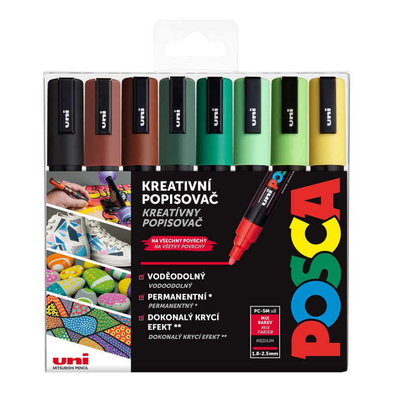 Uni Posca fixka PC-5M je jeden z najpopulárnejších typov popisovačov značky Uni. Marker Posca má okrúhly hrot hrúbky 2,5 mm, ktorý vytvára stredne hru