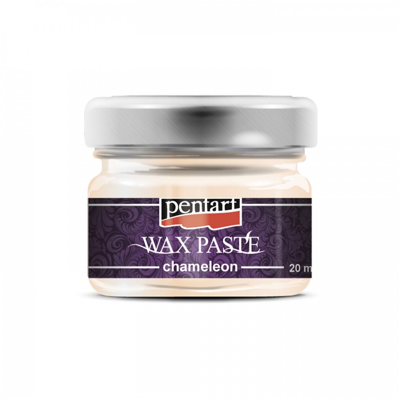 Vosková pasta (Chameleon wax paste) so základom včelieho vosku a pomarančového oleja vytvorí na tmavom povrchu meniaci sa  kovový trblietavý efekt, na b