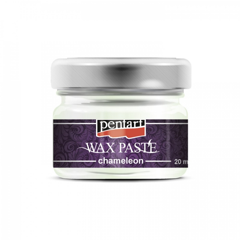 Vosková pasta (Chameleon wax paste) so základom včelieho vosku a pomarančového oleja vytvorí na tmavom povrchu meniaci sa  kovový trblietavý efekt, na b