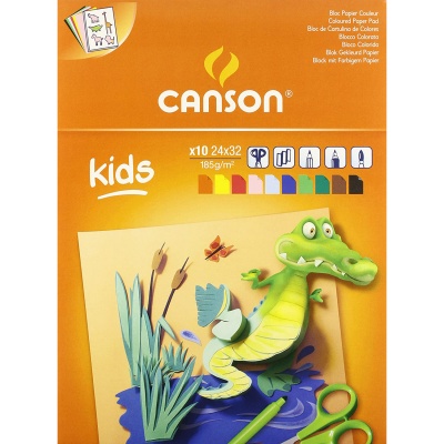 CANSON Detský farebný papier, 185g/m2, 10 listov, 10 farieb, 24 x 32 cm