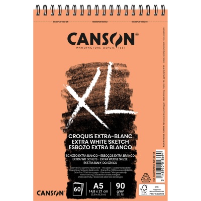 CANSON Skicár XL Sketch Extra blanc 90g/m2, 60 listov A5